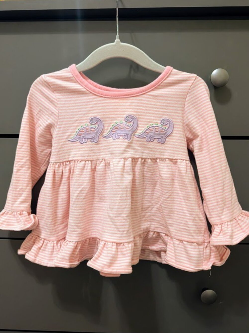 Stitchy Fish Ruffle Sleeve Dinosaur Embroidered Long Sleeve Top 18 Months